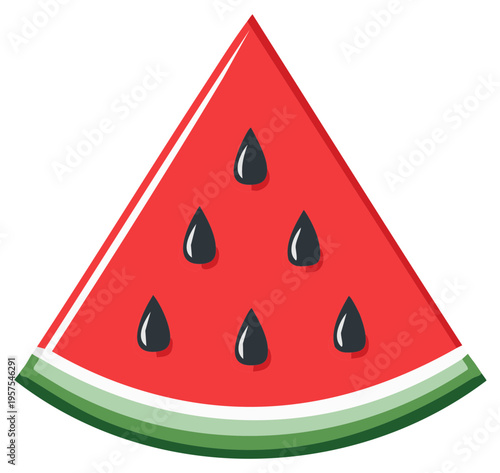 Bright red watermelon slice with dark seeds and green rind a refreshing summer fruit