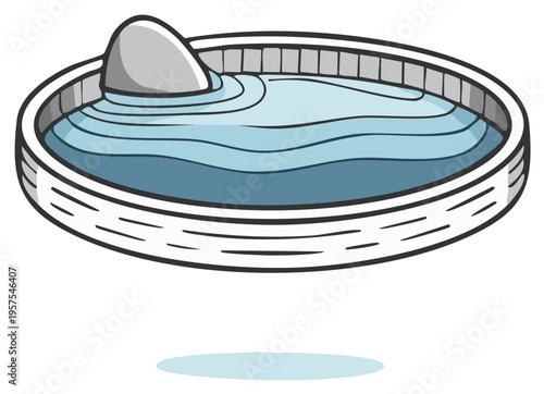 Cartoon illustration of a hot tub with water and a large stone