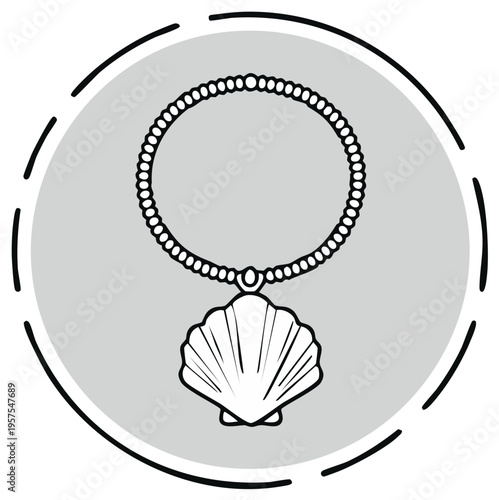 Seashell pendant necklace graphic line art icon