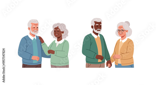 Diverse Senior Couples Smiling, Illustrating Companionship, Support, and Healthy Relationships in Later Life