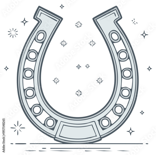 Stylized horseshoe symbol with sparkling stars for good luck and fortune