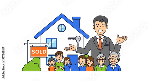Real Estate Agent With Family And Sold House