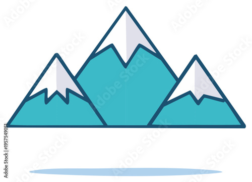Stylized blue mountain range with snowy peaks and shadow vector illustration