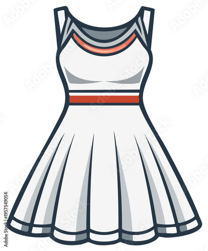 Vector illustration of a simple white summer dress with red and gray accents suitable for apparel fashion designs