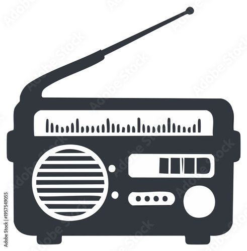 Vintage portable radio vector icon with antenna for broadcasting music