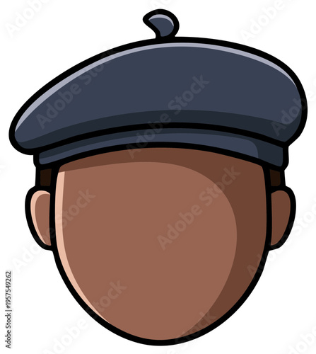 Cartoon head with dark beret representing an artist or intellectual