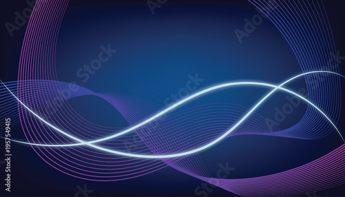 Glowing blue neon wave background with flowing curved lines, futuristic digital energy streaks, and smooth abstract motion design for modern technology visuals.