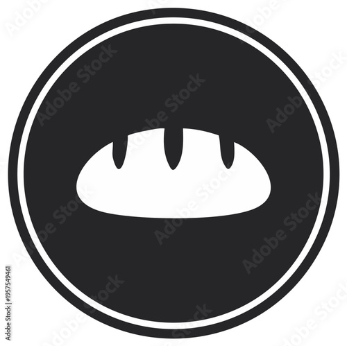 Simple bread loaf icon in a black circle flat vector symbol for bakery or food