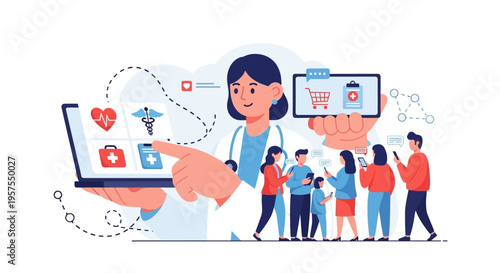 Doctor Connecting Patients to Digital Healthcare Services, Telemedicine, and Online Medical Consultation through Mobile Technology and E-Health Apps