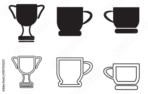  Coffee cup icon in outline and solid styles. Suitable for cafe and restaurant menus, coffee shops, beverage apps, breakfast concepts, kitchen interfaces, food services, and modern UI design.