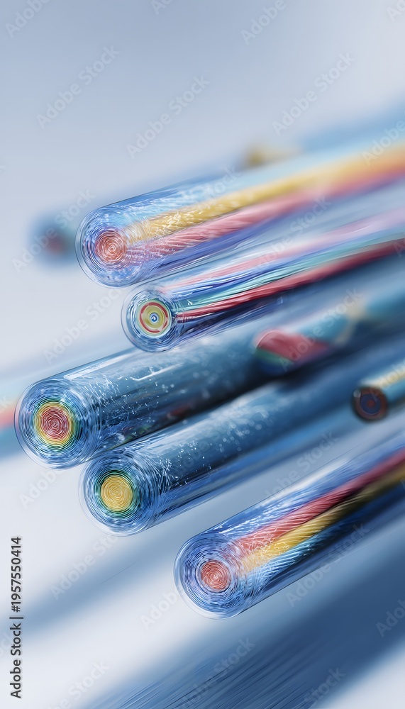 Obraz premium Detailed fiber optic core layers reveal intricate digital network connections showcasing modern innovation