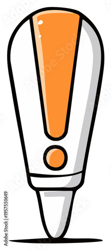 Orange and white cartoon exclamation mark drawing with a rounded top and pointed tip