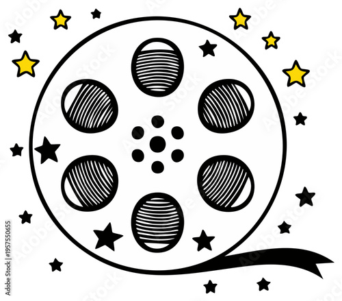 Film Reel with Stars and Sparkles, Cinema Concept