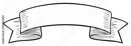 Hand drawn blank decorative ribbon scroll vintage style element black and white illustration