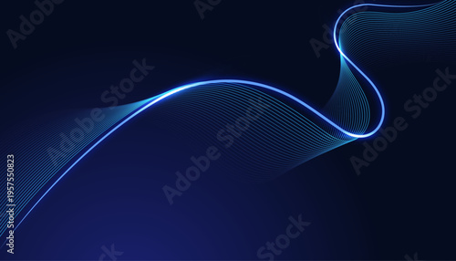 Glowing blue neon wave background with flowing curved lines, futuristic digital energy streaks, and smooth abstract motion design for modern technology visuals.
