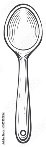 Hand Drawn Sketch of a Single Serving Spoon with Textured Bowl