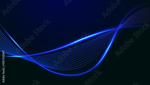Glowing blue neon wave background with flowing curved lines, futuristic digital energy streaks, and smooth abstract motion design for modern technology visuals.