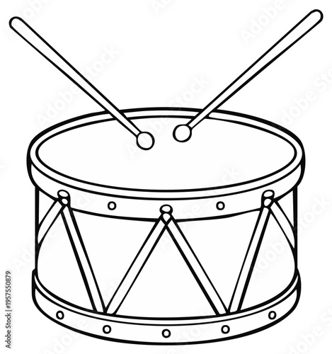 Simple Line Art Illustration of a Snare Drum with Drumsticks Ready to Play