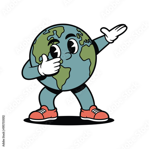Cartoon earth character striking a fun dab pose with a thumbs up gesture
