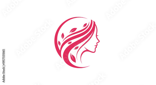 Woman profile with leaf hair design