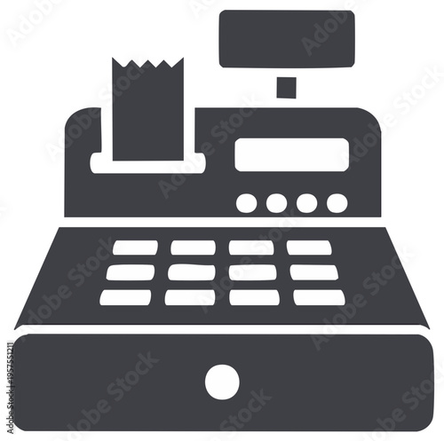 Cash register machine icon, black and white style, for point of sale.