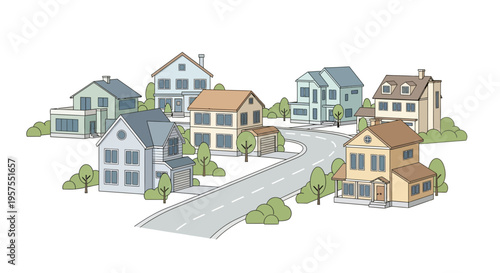 Cozy Suburban Neighborhood Street with Diverse Houses and Greenery