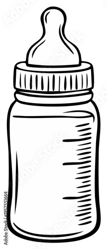 Cartoon illustration of a baby bottle filled with milk, drawing style