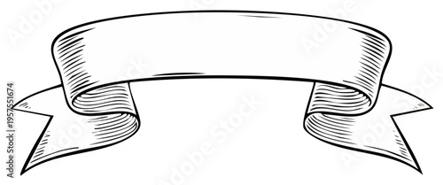 Vintage Ribbon Banner with Hand-Drawn Hatching Style and Copy Space