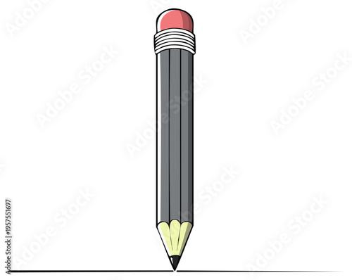 Single graphite pencil drawing a straight dark line with a pink eraser on top