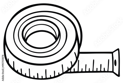 Black and White Illustration of a Flexible Measuring Tape with Tailor's Markings