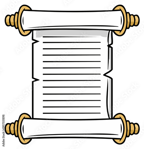 Ancient Scroll Unfurled With Lined Paper and Golden Finials Ready for Text