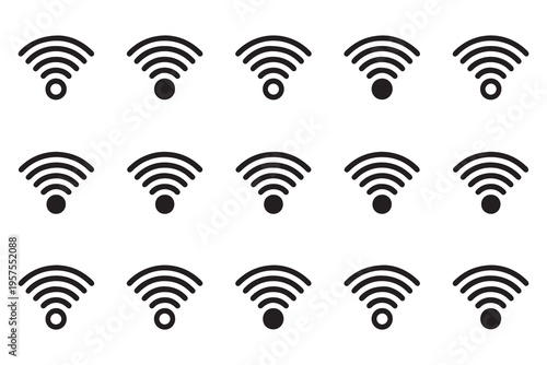 Minimalist wifi signal symbol collection on white backdrop