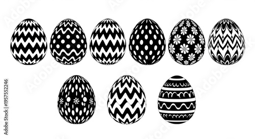 Monochrome Easter Eggs Collection with Diverse Patterns