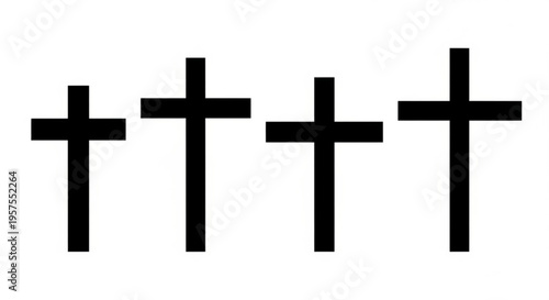 Four Minimalist Black Christian Crosses on White Background