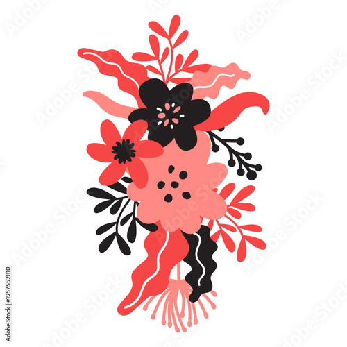 Flower bouqet bud stem leaf petal flat