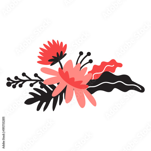 Flower bouqet bud petal stem leaf flat