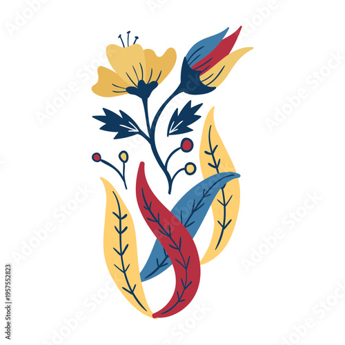 Flower bud stem leaf petal flat