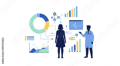 Doctor Analyzing Patient Health Data with Digital Medical Charts for Personalized Medicine and Diagnostic Insights Illustration