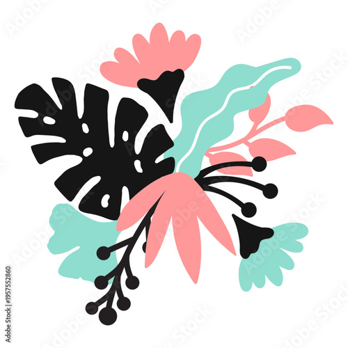 Flower petal bud stem leaf flat