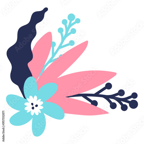 Flower stem bud petal leaf flat