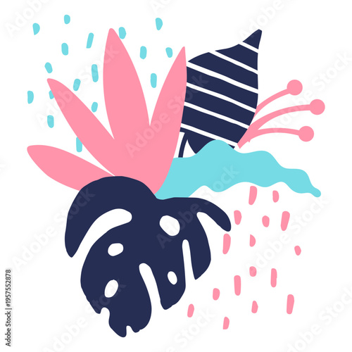 Flower stem bud petal pollen leaf flat