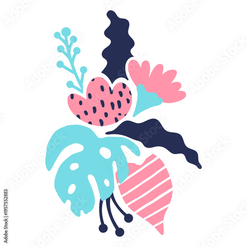 Flower stem bud leaf petal flat