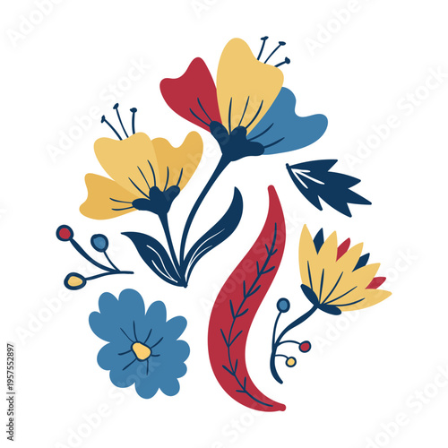 Flower stem leaf bud petal flat