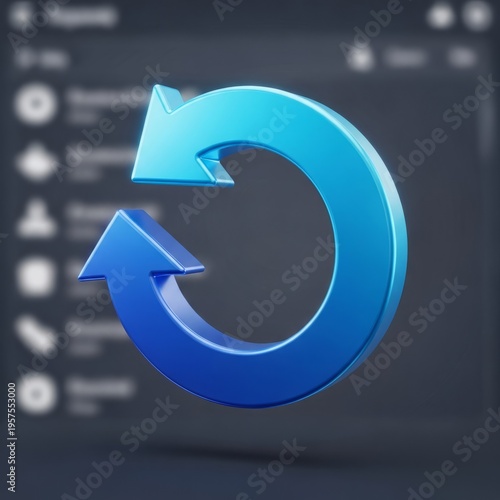 Circular arrows symbol indicating refresh or reload on a blurred digital interface
