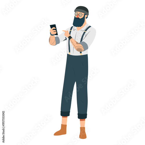 Man hipster character beard flat