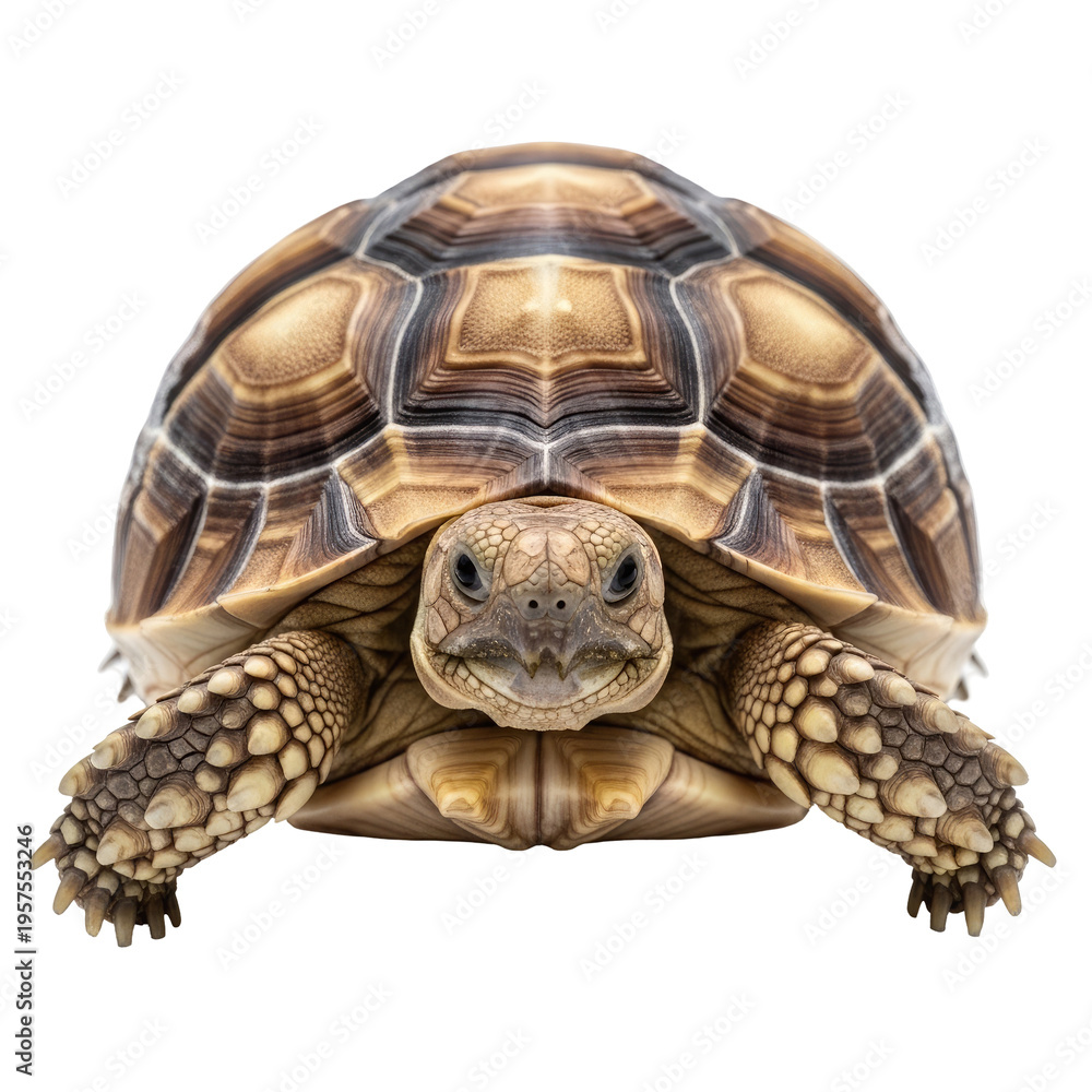 Obraz premium Tortoise facing forward on black background