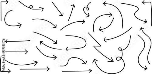 Collection of arrows pointing in various directions on a white background