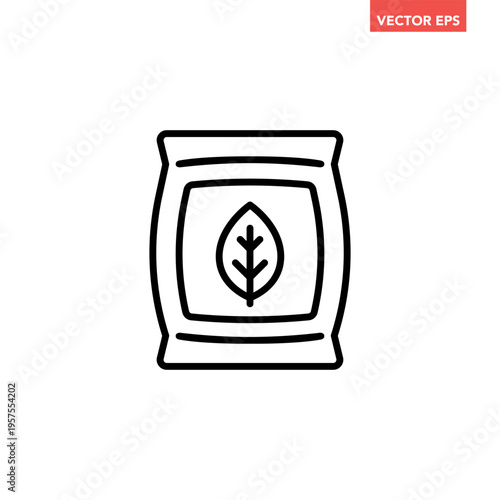Black single eco plant fertilizer sack line icon. Simple outline flat design vector pictogram, infographic interface elements for app logo web button ui ux isolated on white background