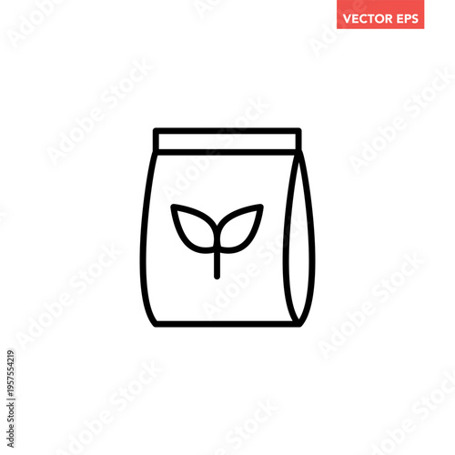 Black single seeds packet line icon, simple plant cultivation outline flat design vector pictogram, infographic interface elements for app logo web button ui ux isolated on white background