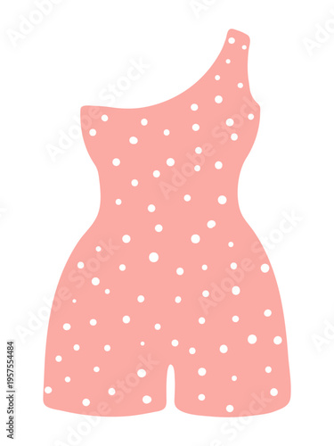 One piece swimsuit, retro pink swimming suit illustration isolated. Woman beachwear, fashion, clothes. Summer holidays, resort, pool, water sport. Flat design, clip art element, hand drawn vector